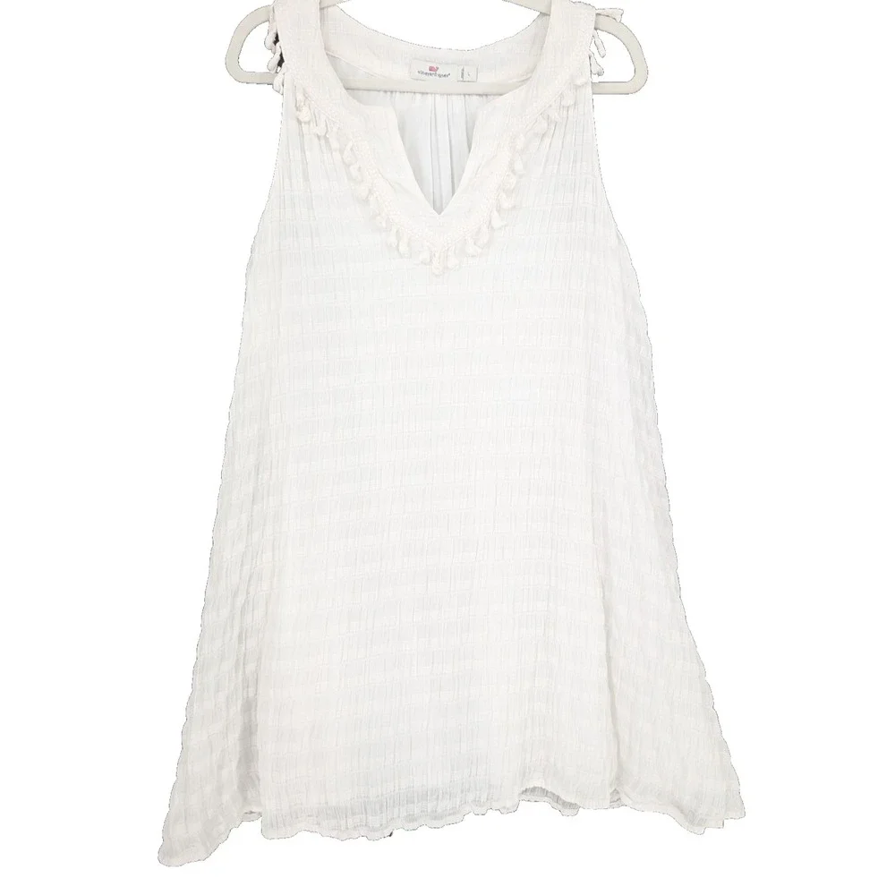 Vineyard‎ Vines St Barths Tassel Stretch White Cotton Dress Preppy Coastal Large